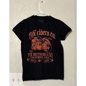 Fox Riders Co Black Graphic T-Shirt Women's Size M Logo Moto Style